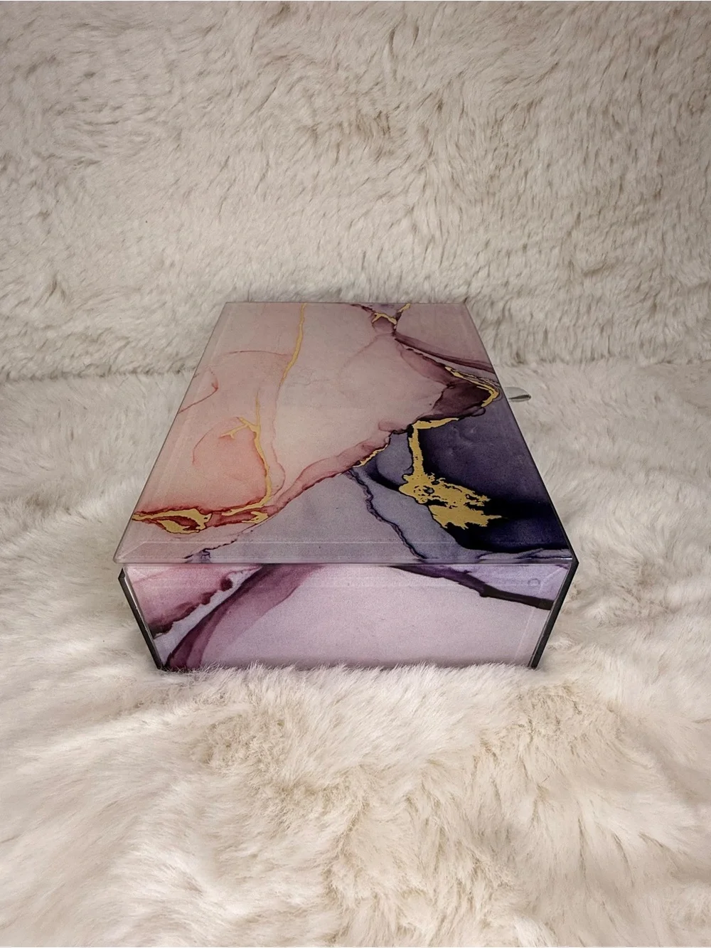 Rachel Zoe Decorative Glass Storage Box – Pink & Purple Elegant Marble Design